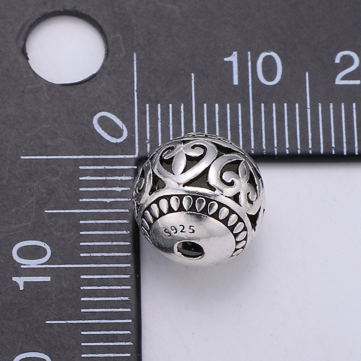 925 Sterling Silver Royal Heart Bead, Bali Style Beads Silver Heart Beads for Necklace Bracelet Earring, Round Beads SL-209 - DLUXCA