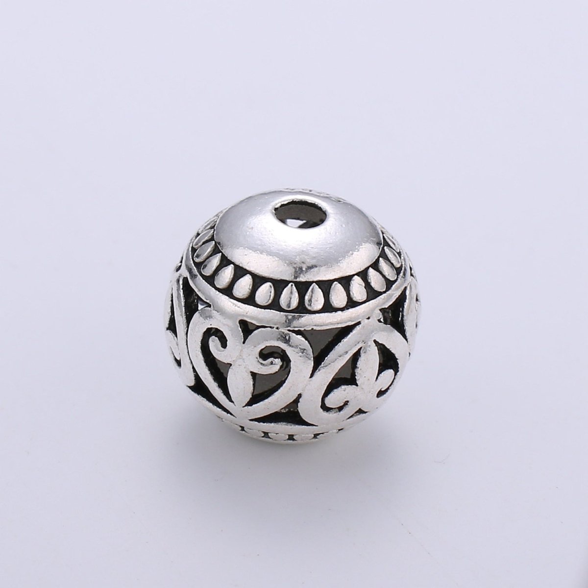 925 Sterling Silver Royal Heart Bead, Bali Style Beads Silver Heart Beads for Necklace Bracelet Earring, Round Beads SL-209 - DLUXCA