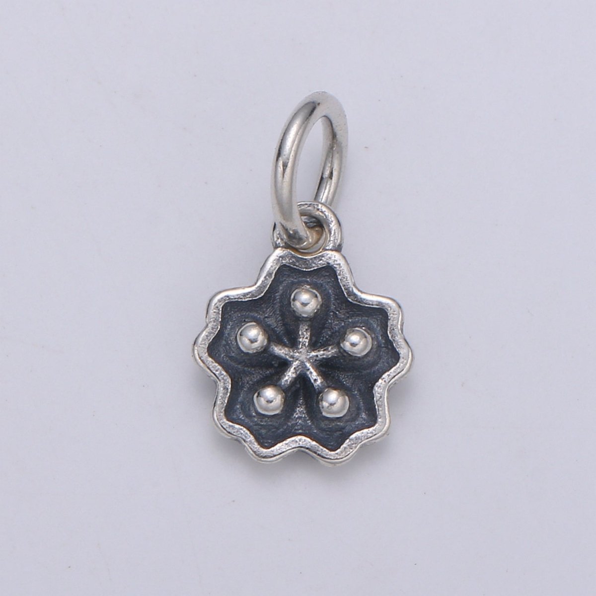 925 Sterling Silver Sakura Charm, Floral Charm Silver Black Sakura Charm for Necklace Bracelet Earring, Floral Charm SL-155 - DLUXCA