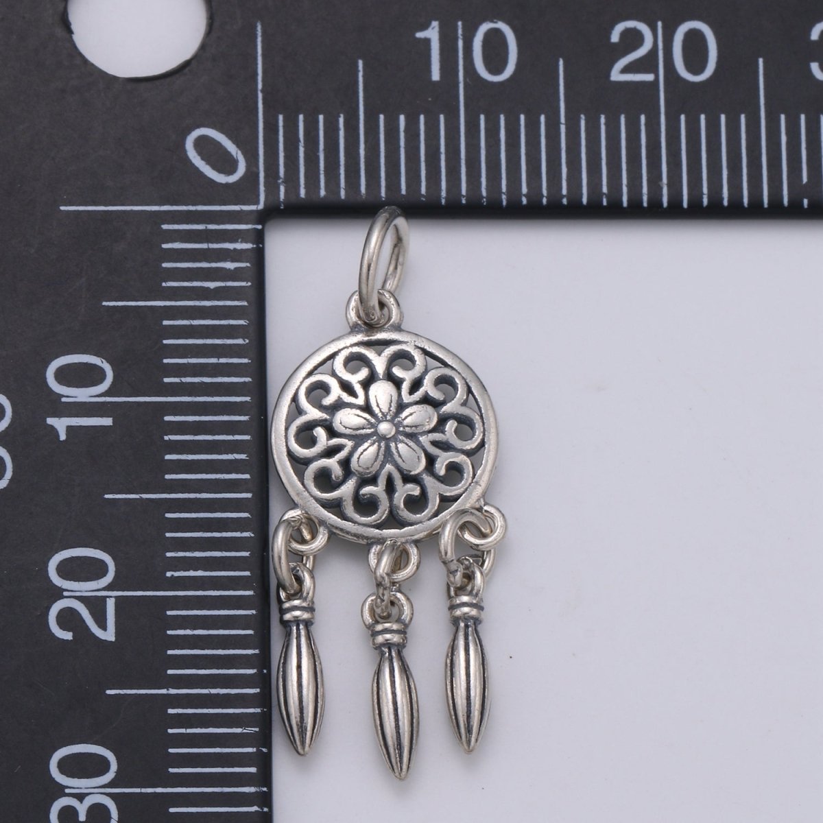925 Sterling Silver Single Flower Dream Catcher Charm, Indian Charm Silver Dream Charm for Necklace Bracelet Earring, Dearm Catcher Charm SL-189 - DLUXCA