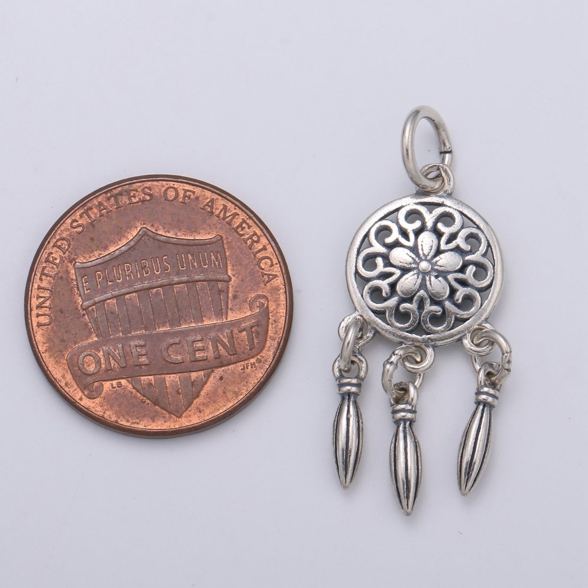 925 Sterling Silver Single Flower Dream Catcher Charm, Indian Charm Silver Dream Charm for Necklace Bracelet Earring, Dearm Catcher Charm SL-189 - DLUXCA