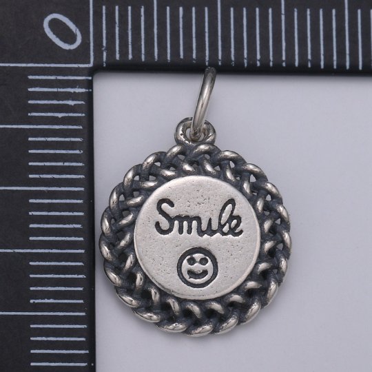 925 Sterling Silver Smile Charm, Message Charm Silver Happy Face Charm for Necklace Bracelet Earring, Happy Charm SL-086 - DLUXCA