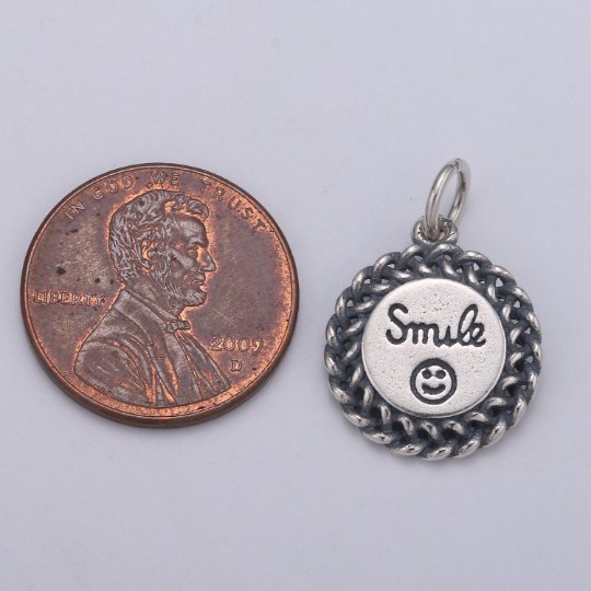 925 Sterling Silver Smile Charm, Message Charm Silver Happy Face Charm for Necklace Bracelet Earring, Happy Charm SL-086 - DLUXCA