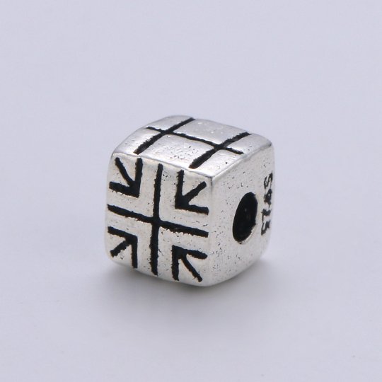 925 Sterling Silver Square Arrow Bead, Cube Bead Silver Arrow Bead for Necklace Bracelet Earring, Bracelet Bead spacer SL-215 - DLUXCA