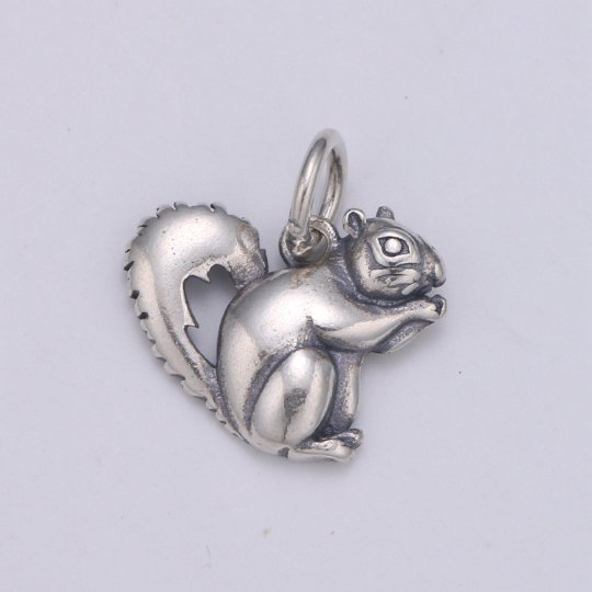 925 Sterling Silver Squirrel Charm, Animal Charm Silver Baby Squirrel Charm for Necklace Bracelet Earring, Forest Animal Charm SL-083 - DLUXCA