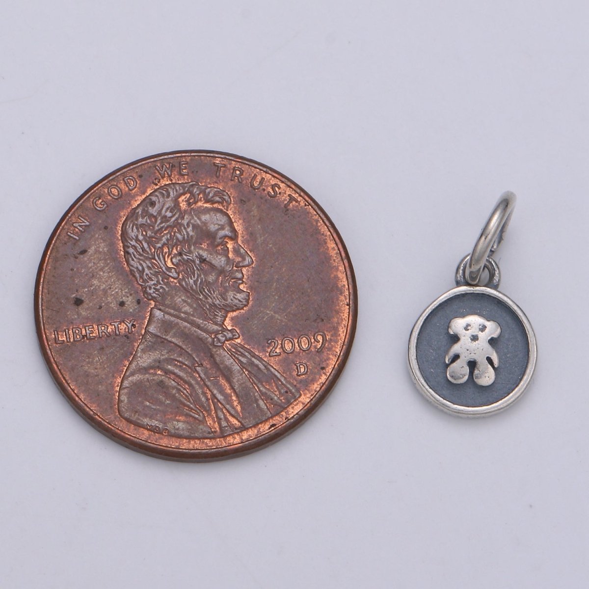 925 Sterling Silver Teddy Bear Charm, Antique Silver Bear Charm Circle Round Disc Charm for Necklace Bracelet Earring, Cute Charm SL-153 - DLUXCA
