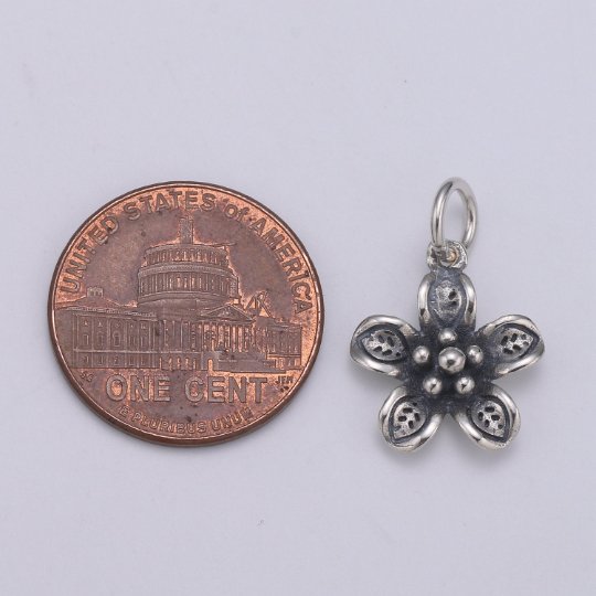 925 Sterling Silver Wildflower Charm, Floral Charm Silver Flower Charm for Necklace Bracelet Earring, Flower Charm SL-089 - DLUXCA
