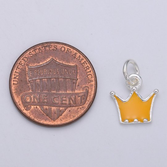 925 Sterling Silver Yellow Crown Charm, Princess Charm Silver Crown Charm for Necklace Bracelet Earring, Yellow Charm, SL-HJ-54 - DLUXCA