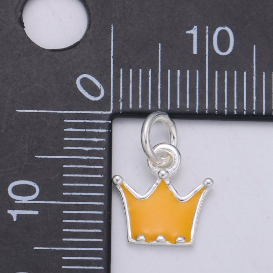 925 Sterling Silver Yellow Crown Charm, Princess Charm Silver Crown Charm for Necklace Bracelet Earring, Yellow Charm, SL-HJ-54 - DLUXCA