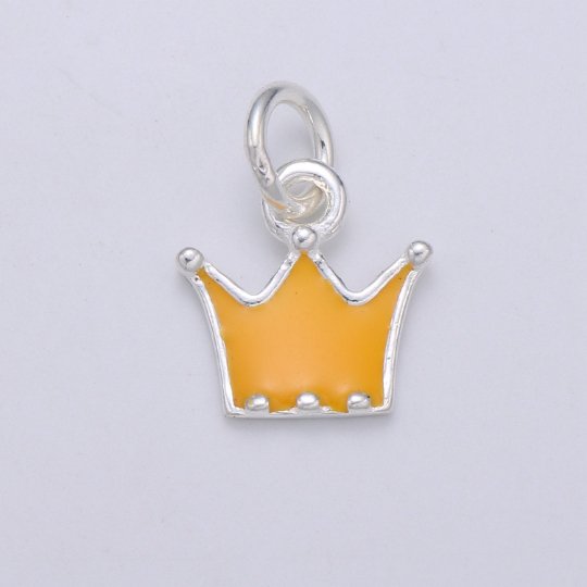 925 Sterling Silver Yellow Crown Charm, Princess Charm Silver Crown Charm for Necklace Bracelet Earring, Yellow Charm, SL-HJ-54 - DLUXCA