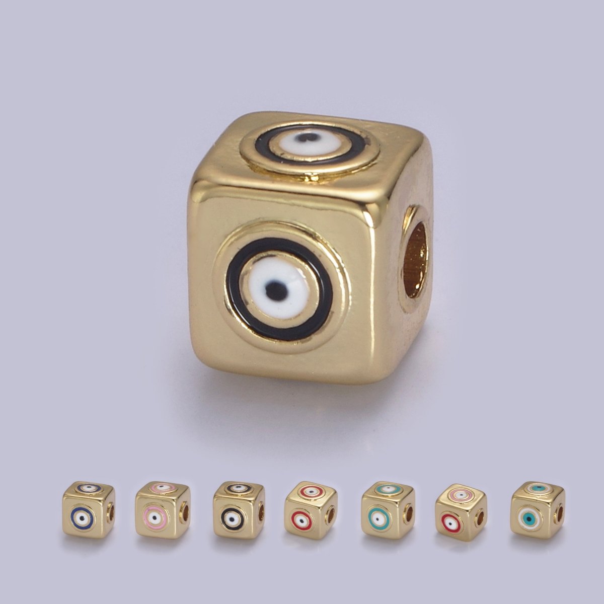 9mm Evil eye Cube charm Beads, Square Spacer Beads on Four Sides, Turkish Evil Eye, Gold bead Spacer Lucky Symbol Cube Bead B-774 to B-779 - DLUXCA