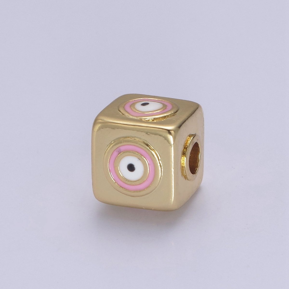 9mm Evil eye Cube charm Beads, Square Spacer Beads on Four Sides, Turkish Evil Eye, Gold bead Spacer Lucky Symbol Cube Bead B-774 to B-779 - DLUXCA