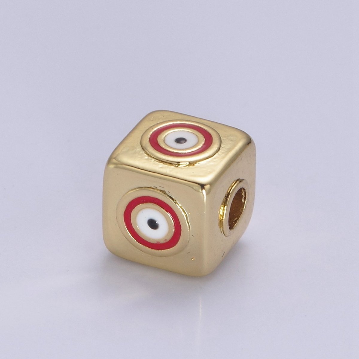 9mm Evil eye Cube charm Beads, Square Spacer Beads on Four Sides, Turkish Evil Eye, Gold bead Spacer Lucky Symbol Cube Bead B-774 to B-779 - DLUXCA