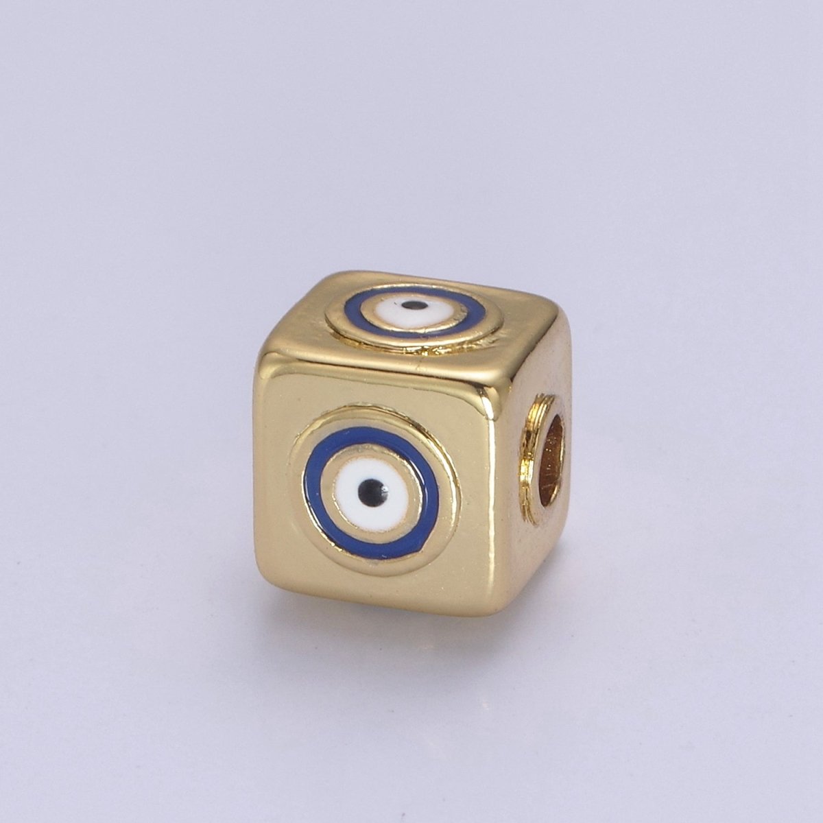 9mm Evil eye Cube charm Beads, Square Spacer Beads on Four Sides, Turkish Evil Eye, Gold bead Spacer Lucky Symbol Cube Bead B-774 to B-779 - DLUXCA