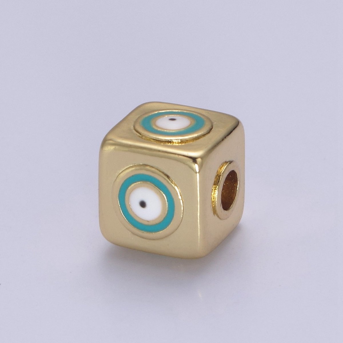 9mm Evil eye Cube charm Beads, Square Spacer Beads on Four Sides, Turkish Evil Eye, Gold bead Spacer Lucky Symbol Cube Bead B-774 to B-779 - DLUXCA