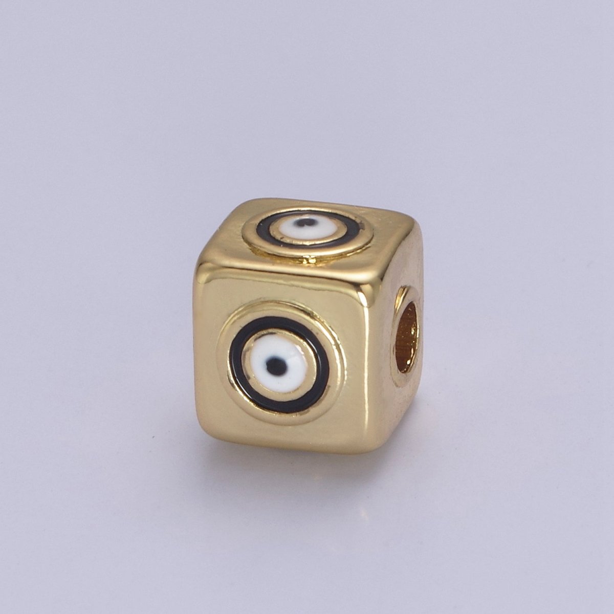 9mm Evil eye Cube charm Beads, Square Spacer Beads on Four Sides, Turkish Evil Eye, Gold bead Spacer Lucky Symbol Cube Bead B-774 to B-779 - DLUXCA