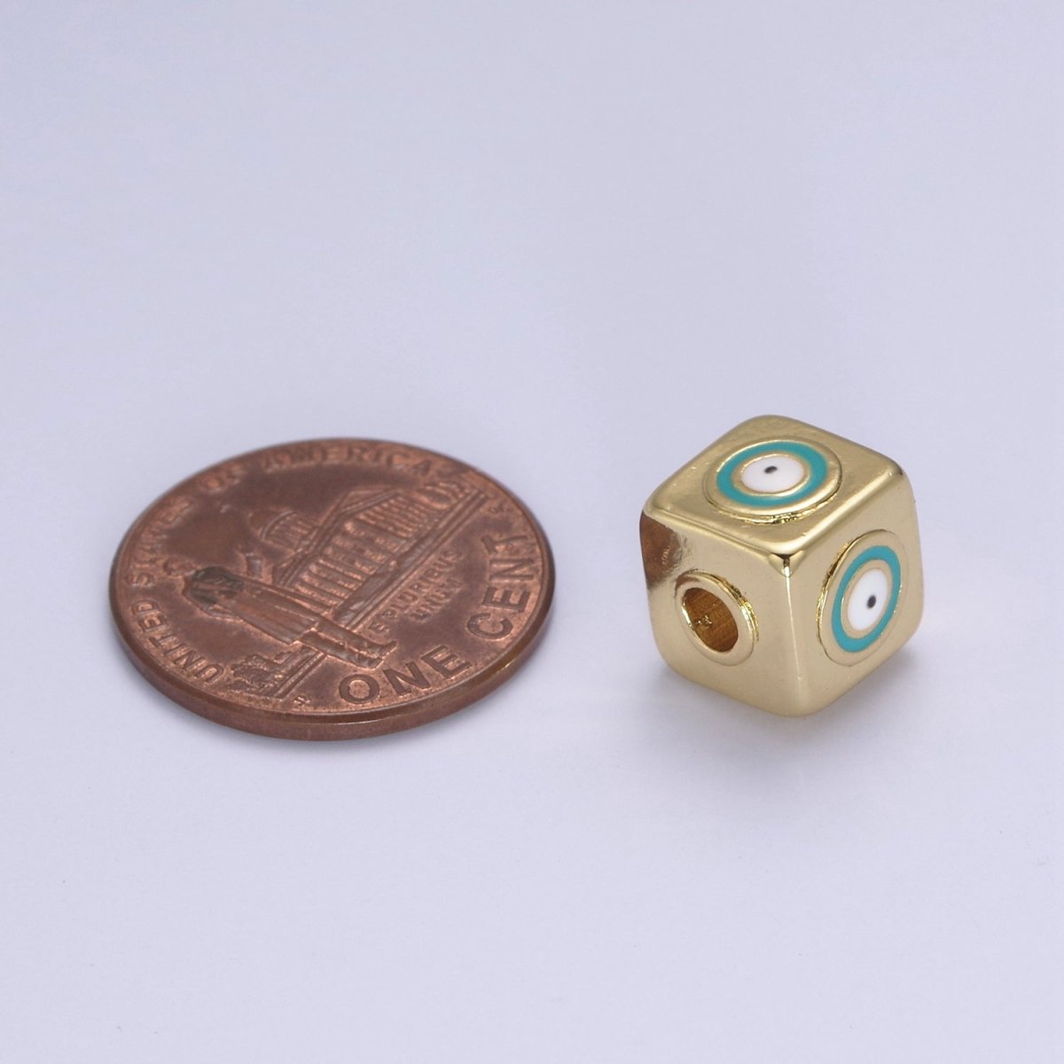 9mm Evil eye Cube charm Beads, Square Spacer Beads on Four Sides, Turkish Evil Eye, Gold bead Spacer Lucky Symbol Cube Bead B-774 to B-779 - DLUXCA