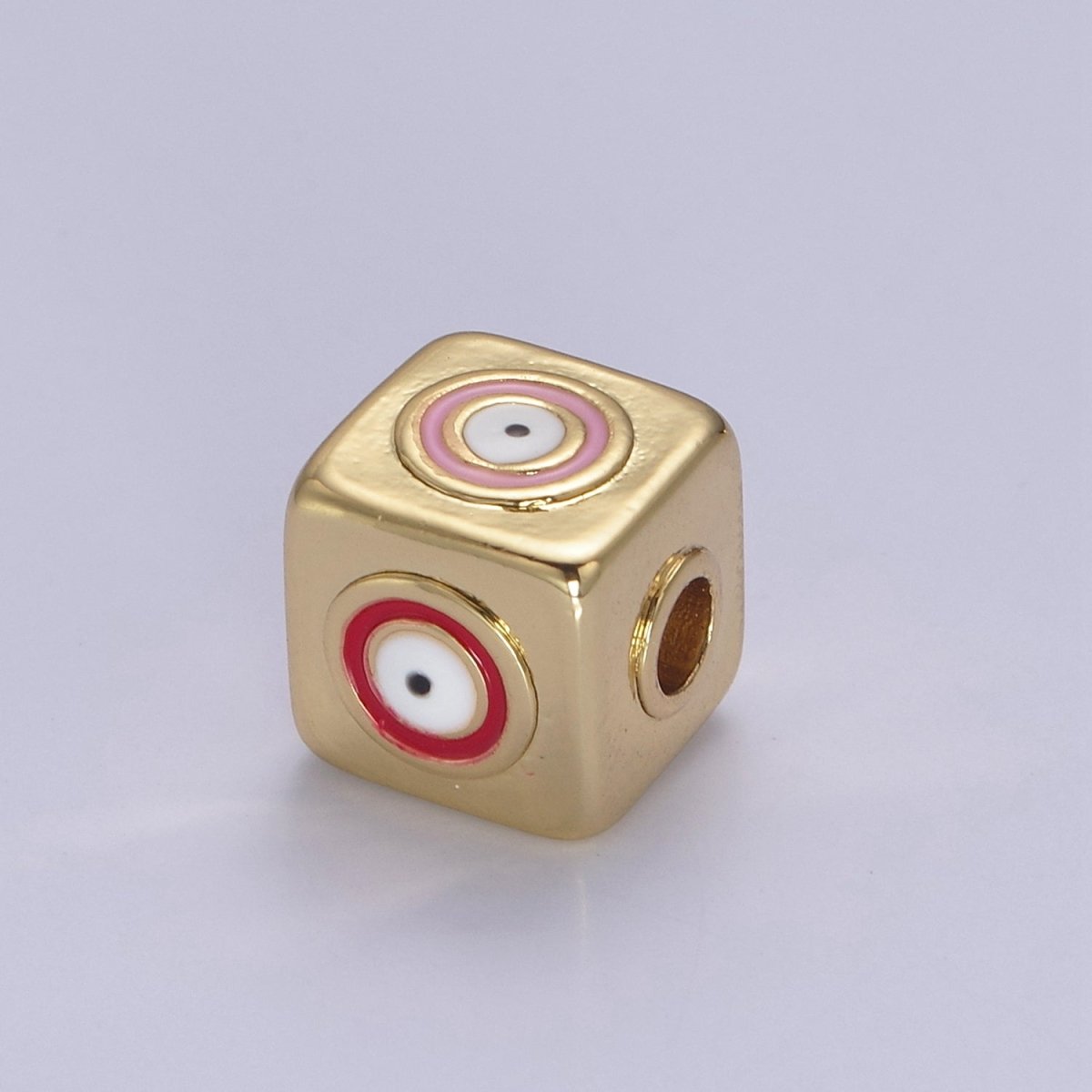 9mm Evil eye Cube charm Beads, Square Spacer Beads on Four Sides, Turkish Evil Eye, Gold bead Spacer Lucky Symbol Cube Bead B-774 to B-779 - DLUXCA