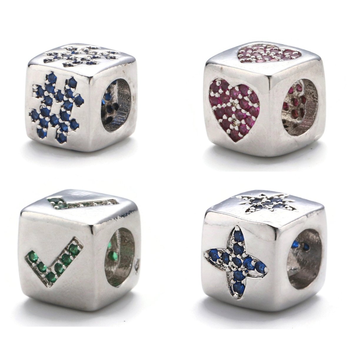 9x9mm CZ White Gold Filled Beads, hashtag # Beads, Heart Beads, Check Mark Beads, Star Block Charm for Making Bracelet Necklace Supply | B-241, B-242, B-243, B-244 - DLUXCA