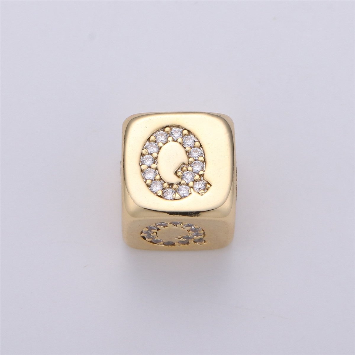 9x9mm Gold Initial Letter Beads, Alphabet Beads, Initial Beads, Alphabet Blocks Micro Pave Initial Block Charm for Bracelet Necklace Supply A-043 to A-055 - DLUXCA