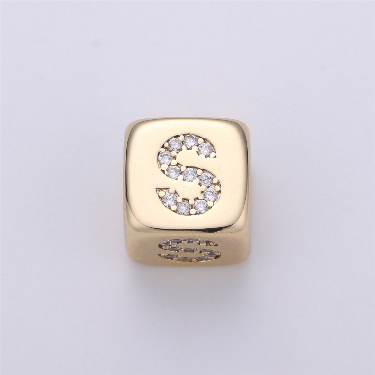 9x9mm Gold Initial Letter Beads, Alphabet Beads, Initial Beads, Alphabet Blocks Micro Pave Initial Block Charm for Bracelet Necklace Supply A-043 to A-055 - DLUXCA