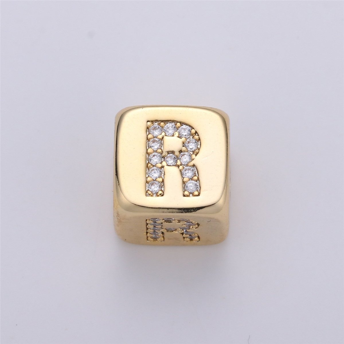 9x9mm Gold Initial Letter Beads, Alphabet Beads, Initial Beads, Alphabet Blocks Micro Pave Initial Block Charm for Bracelet Necklace Supply A-043 to A-055 - DLUXCA