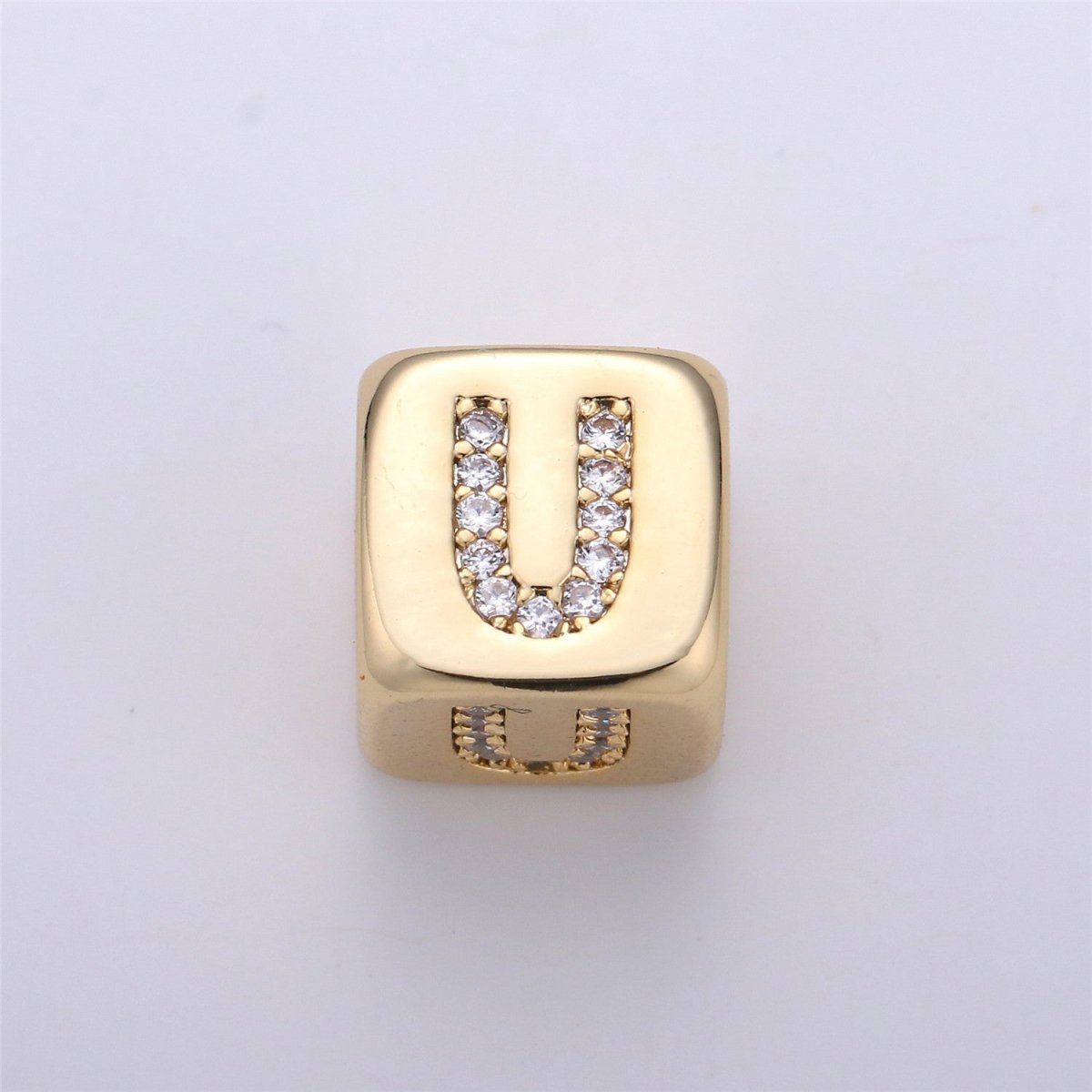 9x9mm Gold Initial Letter Beads, Alphabet Beads, Initial Beads, Alphabet Blocks Micro Pave Initial Block Charm for Bracelet Necklace Supply A-043 to A-055 - DLUXCA