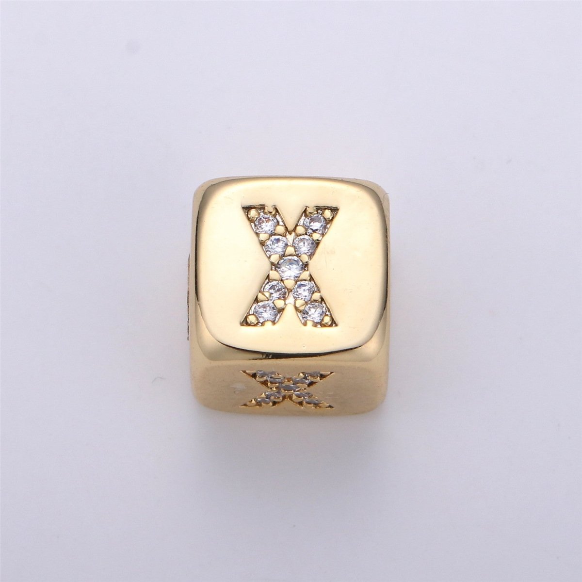 9x9mm Gold Initial Letter Beads, Alphabet Beads, Initial Beads, Alphabet Blocks Micro Pave Initial Block Charm for Bracelet Necklace Supply A-043 to A-055 - DLUXCA