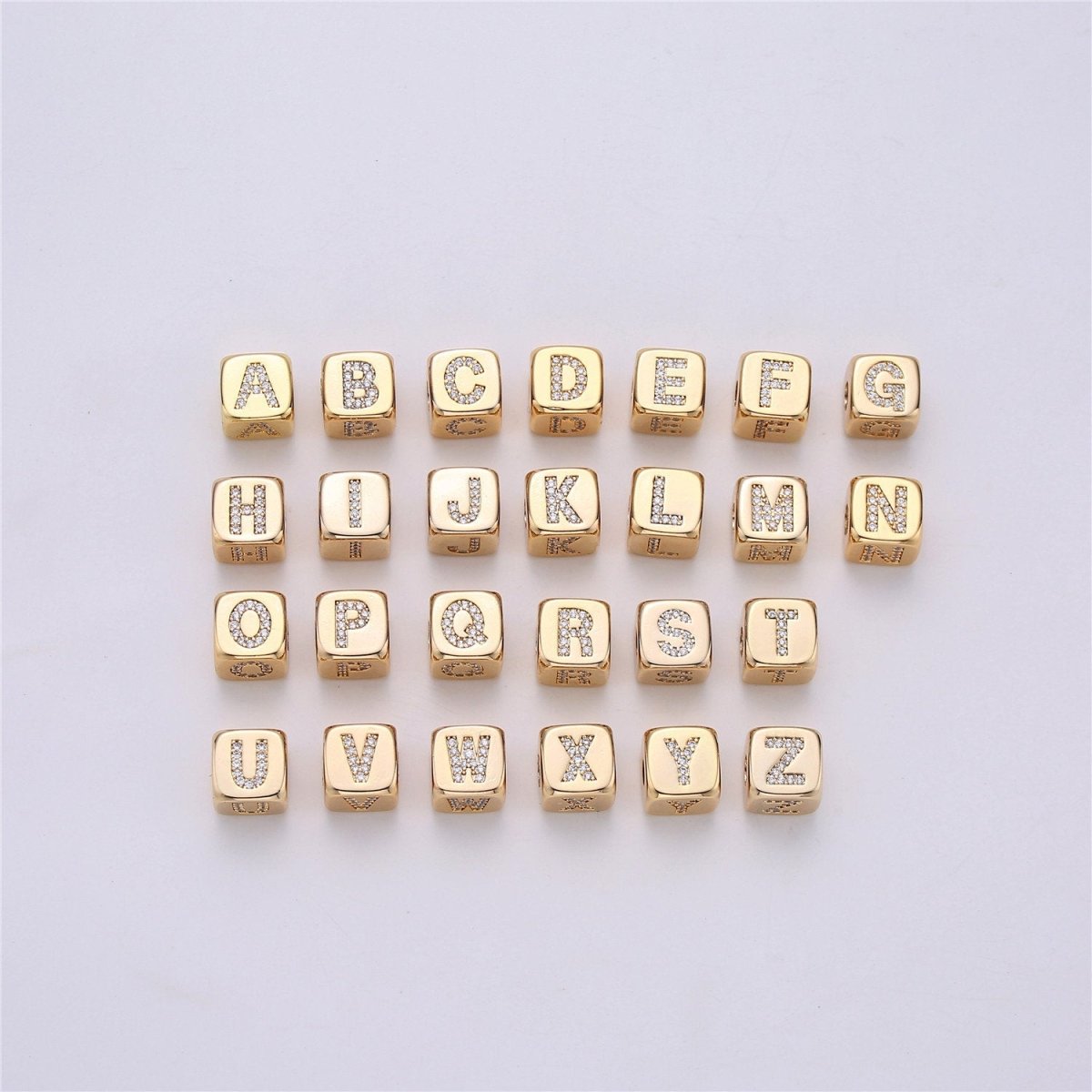 9x9mm Gold Initial Letter Beads, Alphabet Beads, Initial Beads, Alphabet Blocks Micro Pave Initial Block Charm for Bracelet Necklace Supply A-043 to A-055 - DLUXCA