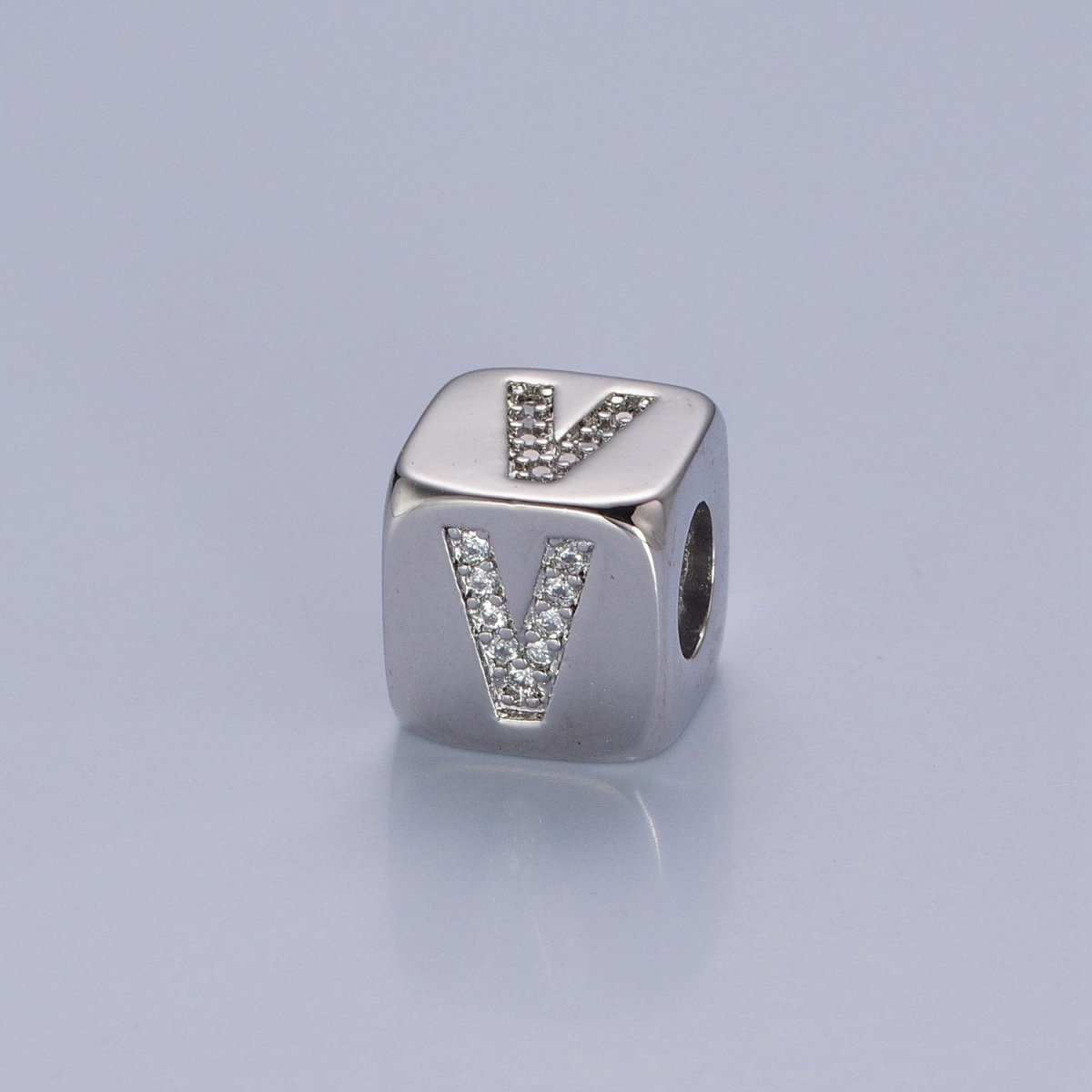 9x9mm Silver Initial Letter Beads, Alphabet Beads, Initial Beads, Alphabet Blocks Micro Pave Initial Block Charm for Bracelet Necklace Supply W-866 to W-891 - DLUXCA