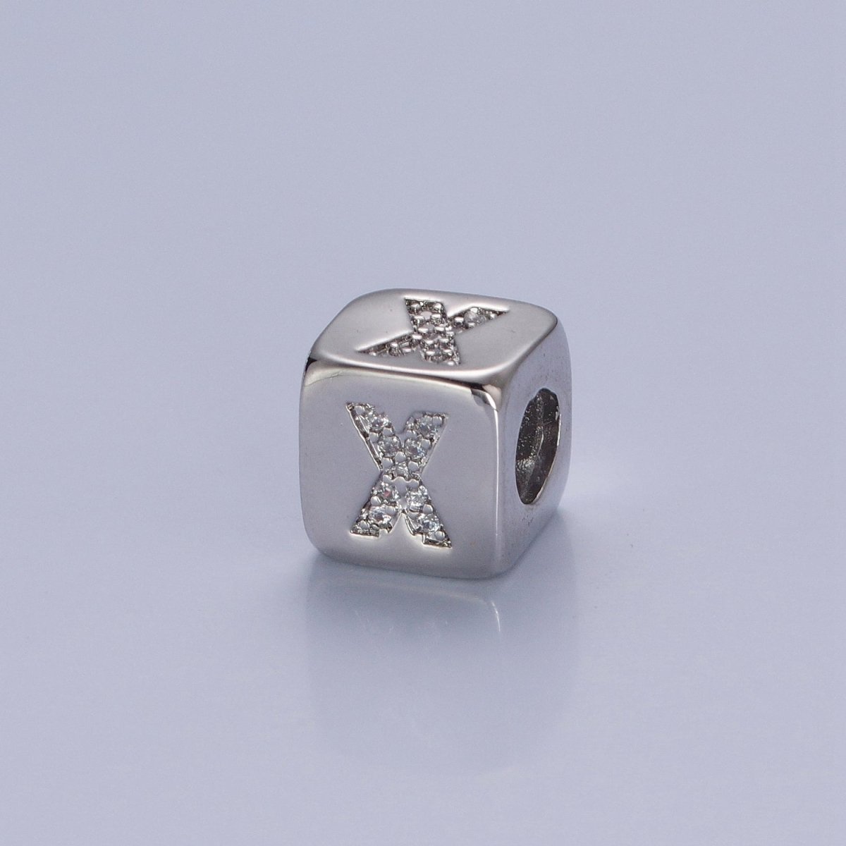 9x9mm Silver Initial Letter Beads, Alphabet Beads, Initial Beads, Alphabet Blocks Micro Pave Initial Block Charm for Bracelet Necklace Supply W-866 to W-891 - DLUXCA
