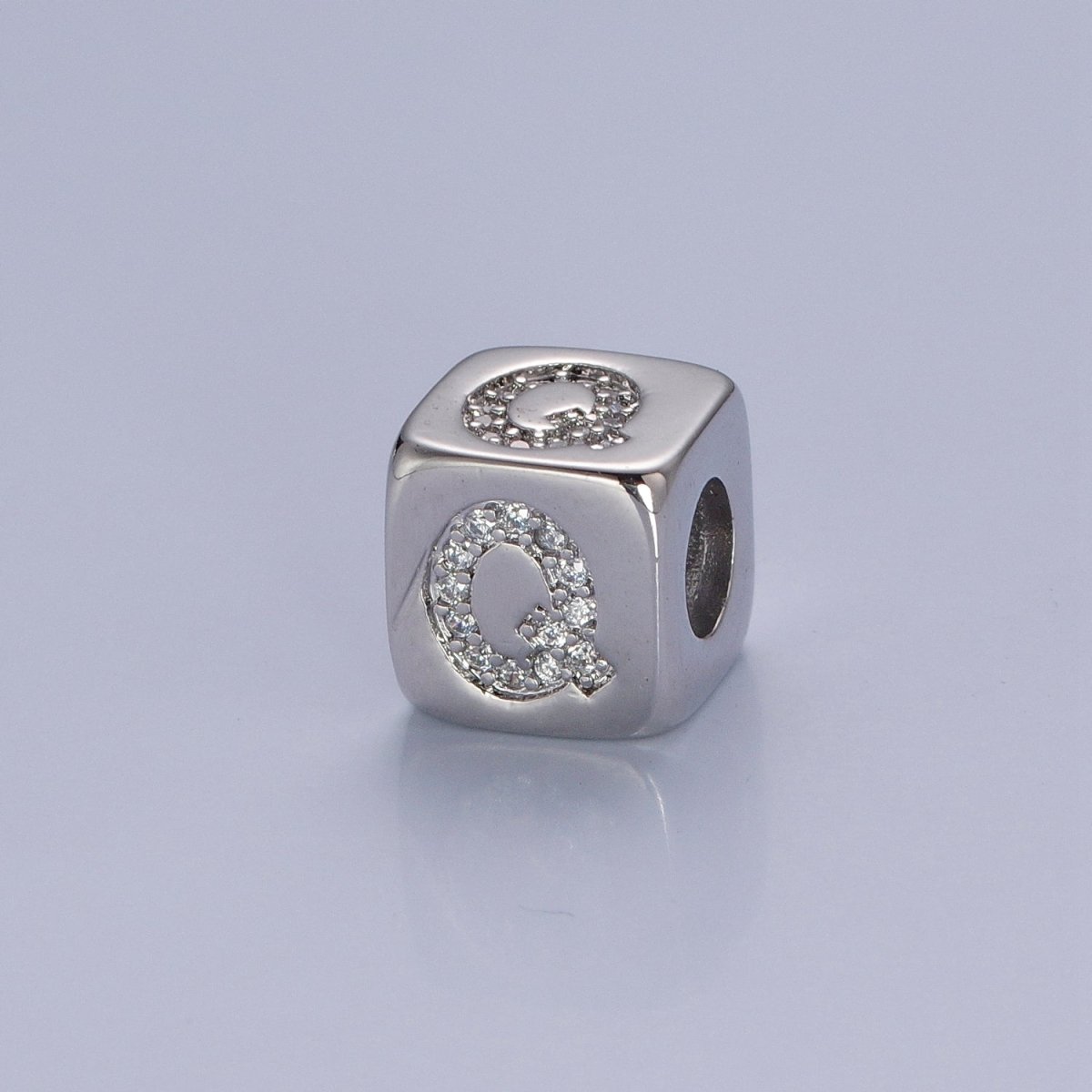 9x9mm Silver Initial Letter Beads, Alphabet Beads, Initial Beads, Alphabet Blocks Micro Pave Initial Block Charm for Bracelet Necklace Supply W-866 to W-891 - DLUXCA
