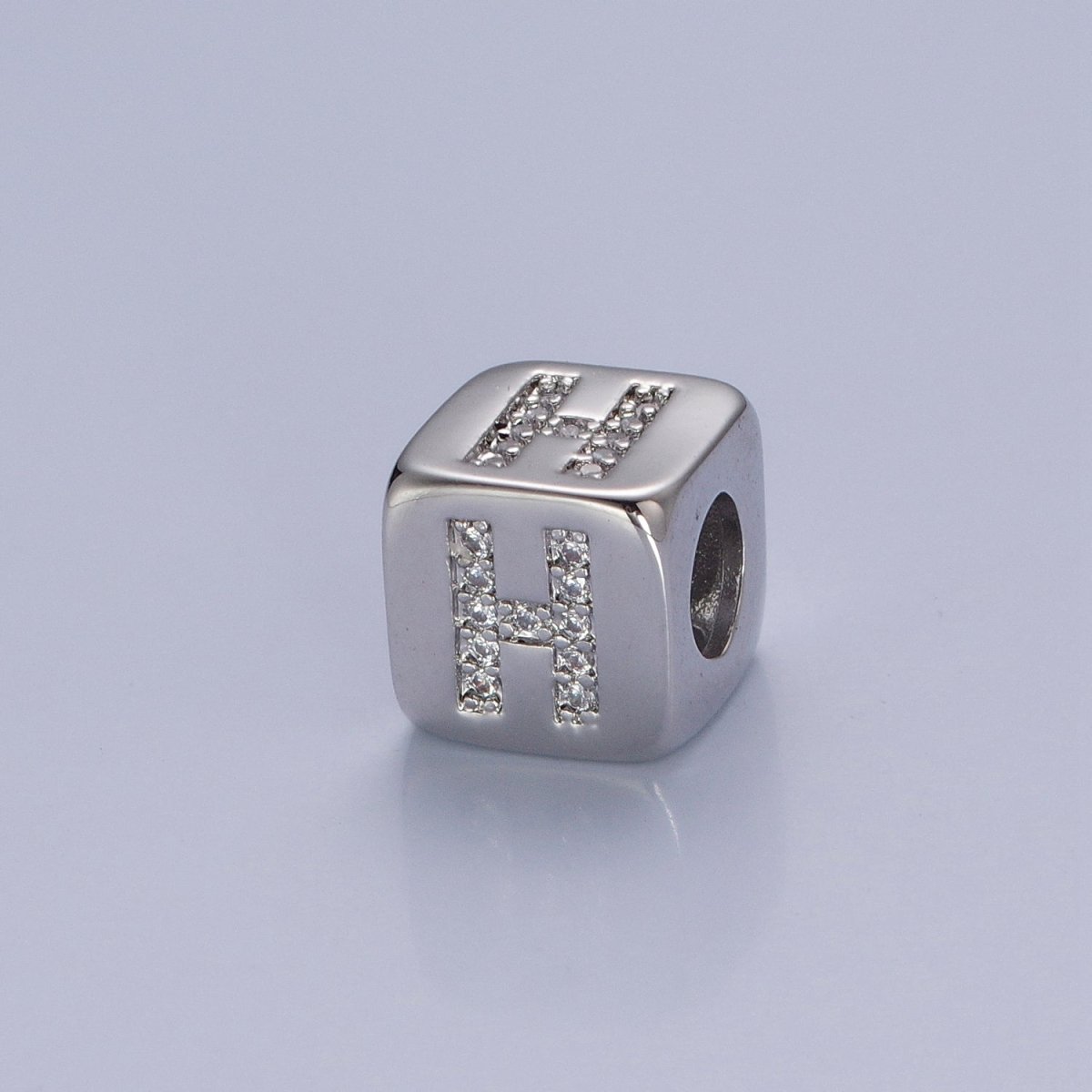 9x9mm Silver Initial Letter Beads, Alphabet Beads, Initial Beads, Alphabet Blocks Micro Pave Initial Block Charm for Bracelet Necklace Supply W-866 to W-891 - DLUXCA