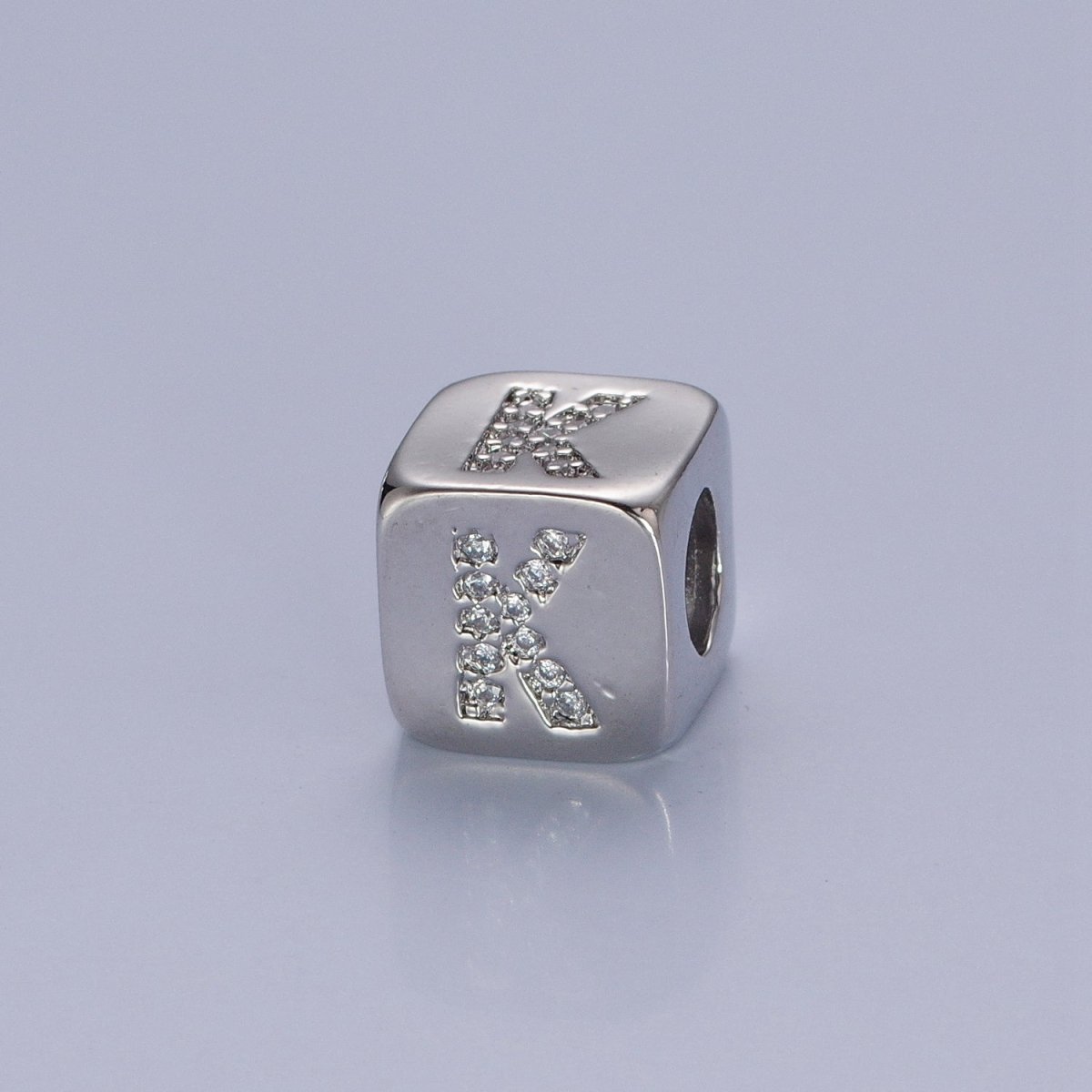 9x9mm Silver Initial Letter Beads, Alphabet Beads, Initial Beads, Alphabet Blocks Micro Pave Initial Block Charm for Bracelet Necklace Supply W-866 to W-891 - DLUXCA