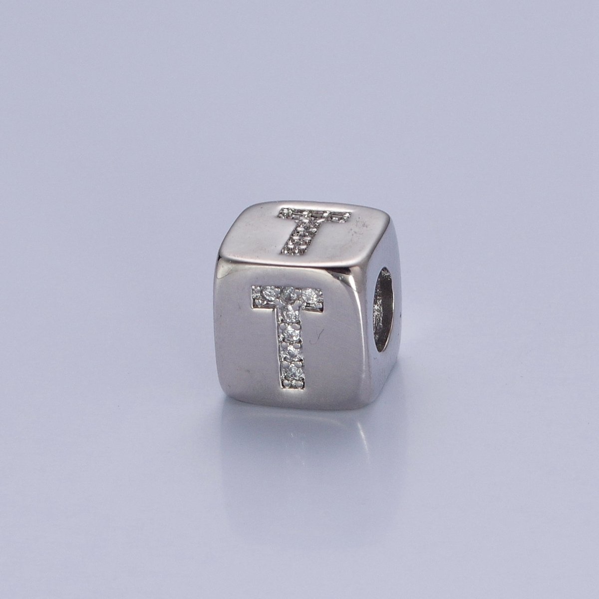 9x9mm Silver Initial Letter Beads, Alphabet Beads, Initial Beads, Alphabet Blocks Micro Pave Initial Block Charm for Bracelet Necklace Supply W-866 to W-891 - DLUXCA