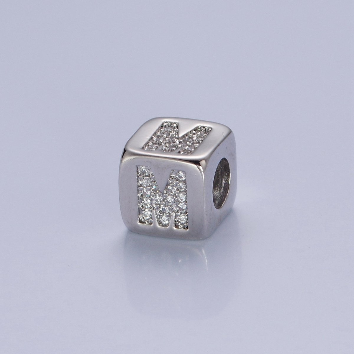 9x9mm Silver Initial Letter Beads, Alphabet Beads, Initial Beads, Alphabet Blocks Micro Pave Initial Block Charm for Bracelet Necklace Supply W-866 to W-891 - DLUXCA