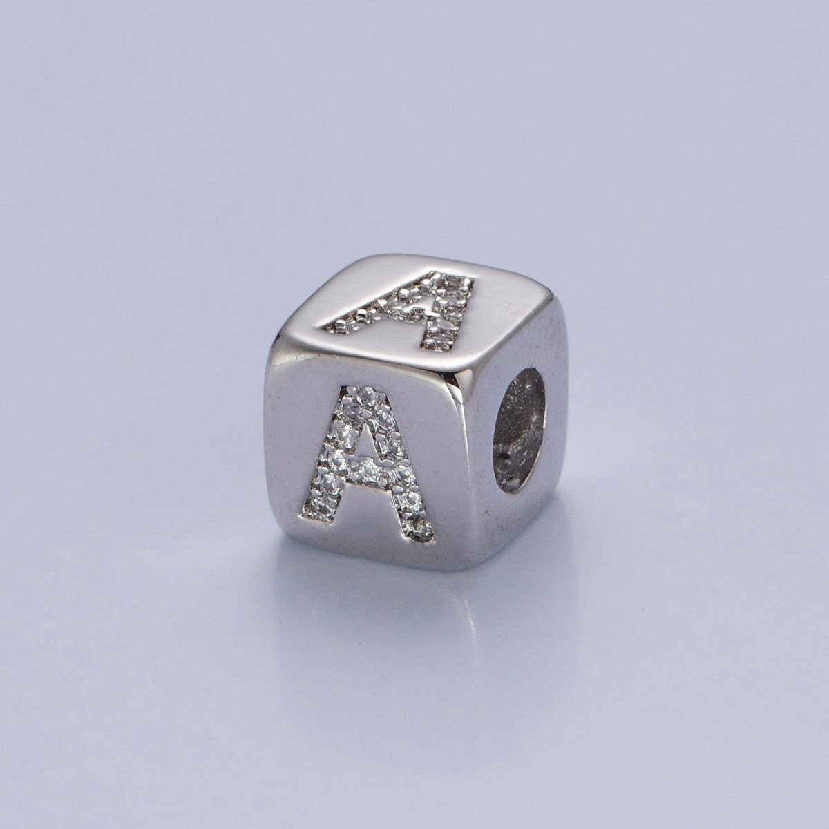 9x9mm Silver Initial Letter Beads, Alphabet Beads, Initial Beads, Alphabet Blocks Micro Pave Initial Block Charm for Bracelet Necklace Supply W-866 to W-891 - DLUXCA