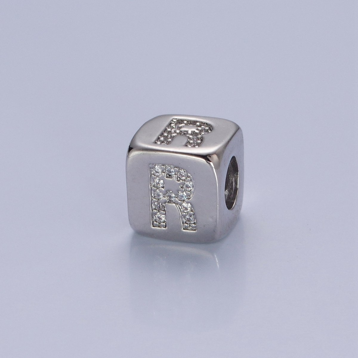 9x9mm Silver Initial Letter Beads, Alphabet Beads, Initial Beads, Alphabet Blocks Micro Pave Initial Block Charm for Bracelet Necklace Supply W-866 to W-891 - DLUXCA