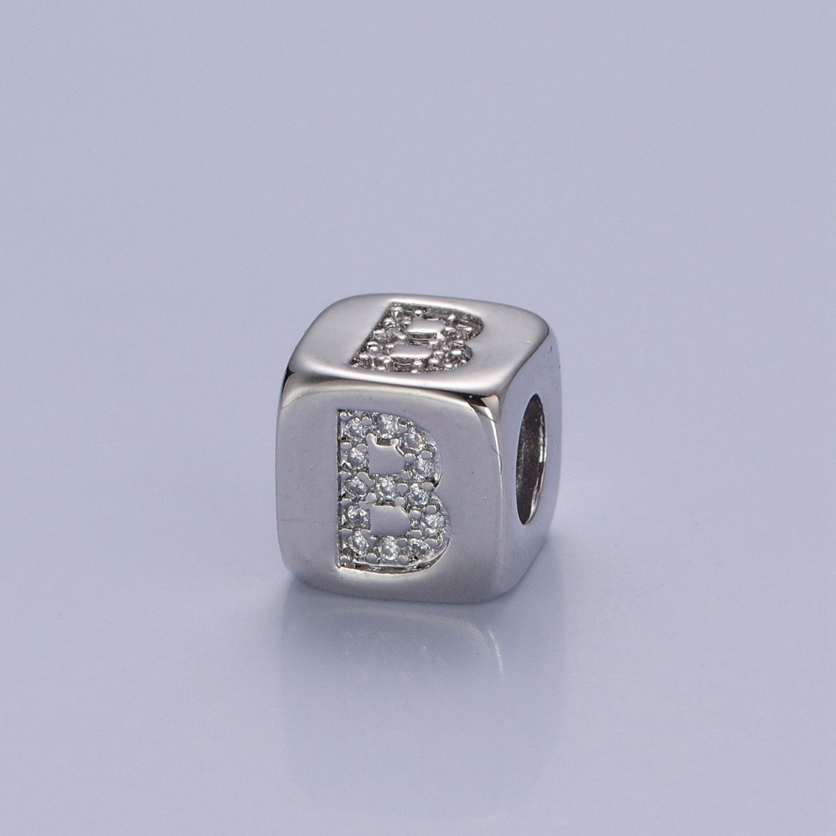9x9mm Silver Initial Letter Beads, Alphabet Beads, Initial Beads, Alphabet Blocks Micro Pave Initial Block Charm for Bracelet Necklace Supply W-866 to W-891 - DLUXCA