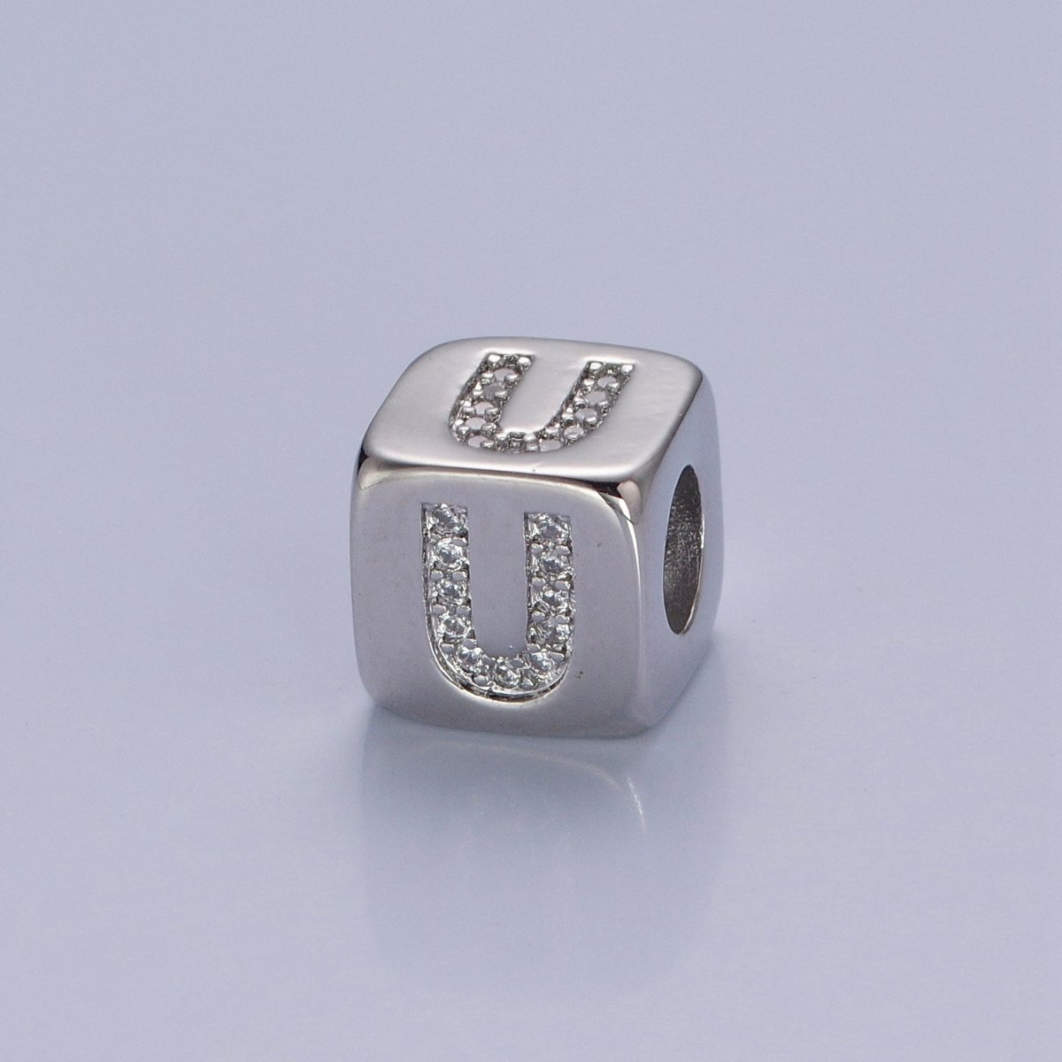 9x9mm Silver Initial Letter Beads, Alphabet Beads, Initial Beads, Alphabet Blocks Micro Pave Initial Block Charm for Bracelet Necklace Supply W-866 to W-891 - DLUXCA