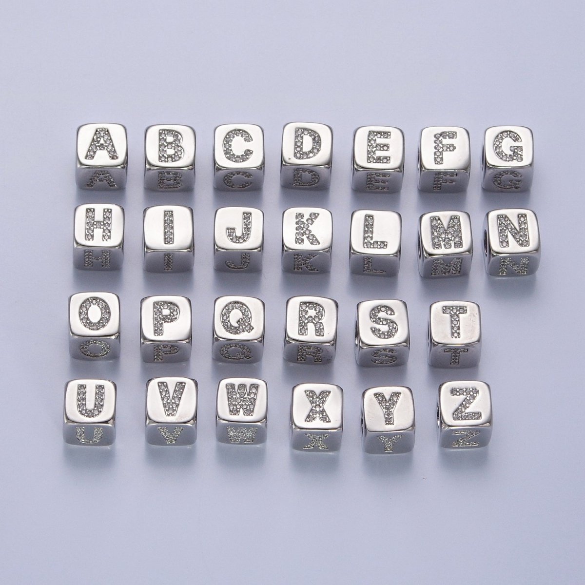 9x9mm Silver Initial Letter Beads, Alphabet Beads, Initial Beads, Alphabet Blocks Micro Pave Initial Block Charm for Bracelet Necklace Supply W-866 to W-891 - DLUXCA