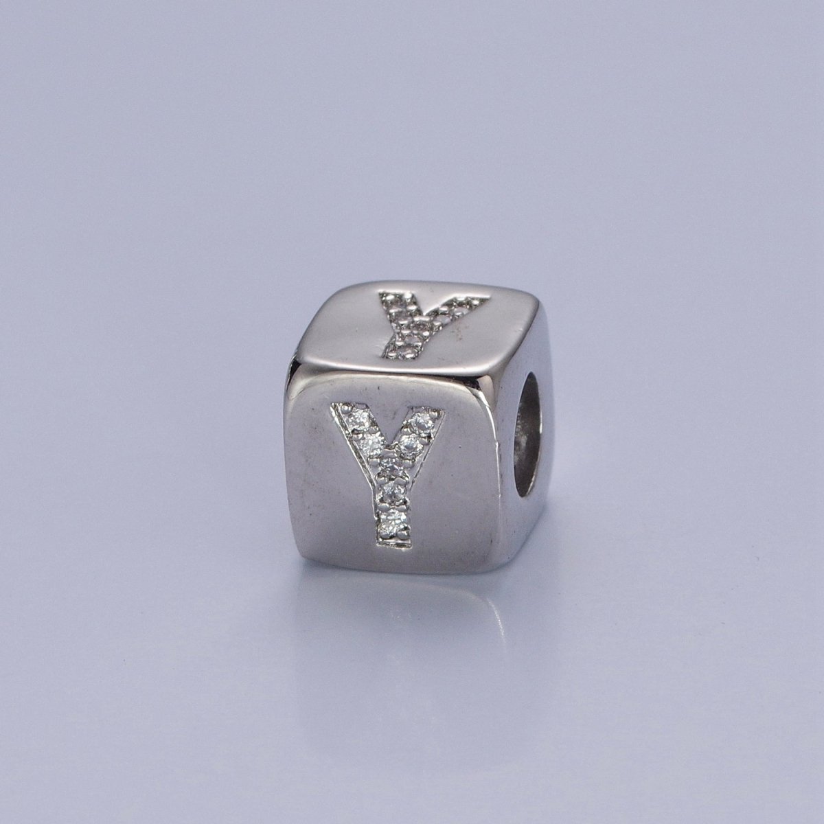 9x9mm Silver Initial Letter Beads, Alphabet Beads, Initial Beads, Alphabet Blocks Micro Pave Initial Block Charm for Bracelet Necklace Supply W-866 to W-891 - DLUXCA