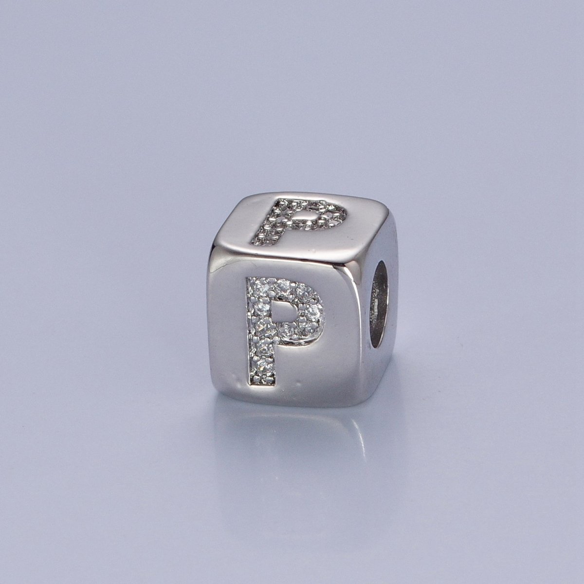 9x9mm Silver Initial Letter Beads, Alphabet Beads, Initial Beads, Alphabet Blocks Micro Pave Initial Block Charm for Bracelet Necklace Supply W-866 to W-891 - DLUXCA