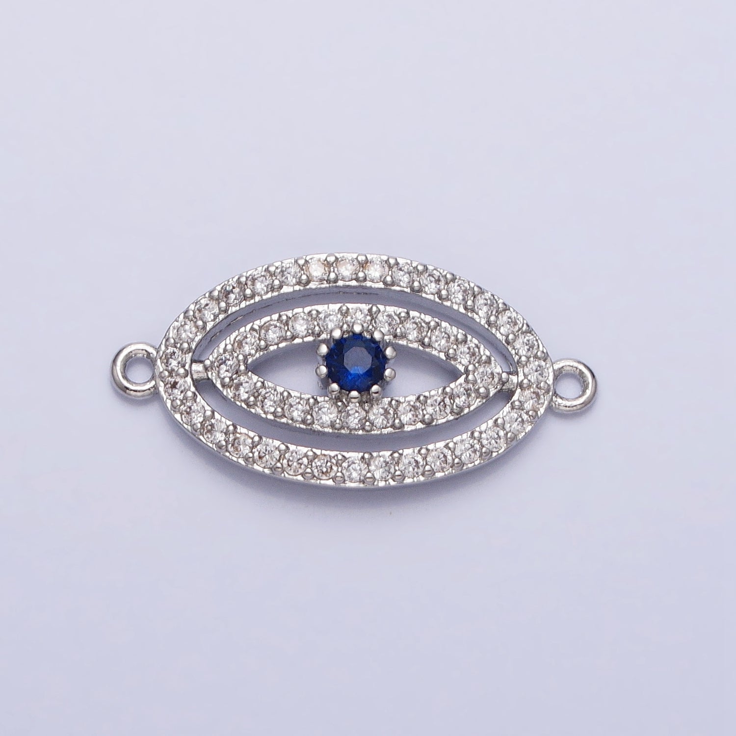 Gold, Silver Blue-Eyed Evil Eye Oval Micro Paved CZ Link Connector | AA991 AA992 - DLUXCA