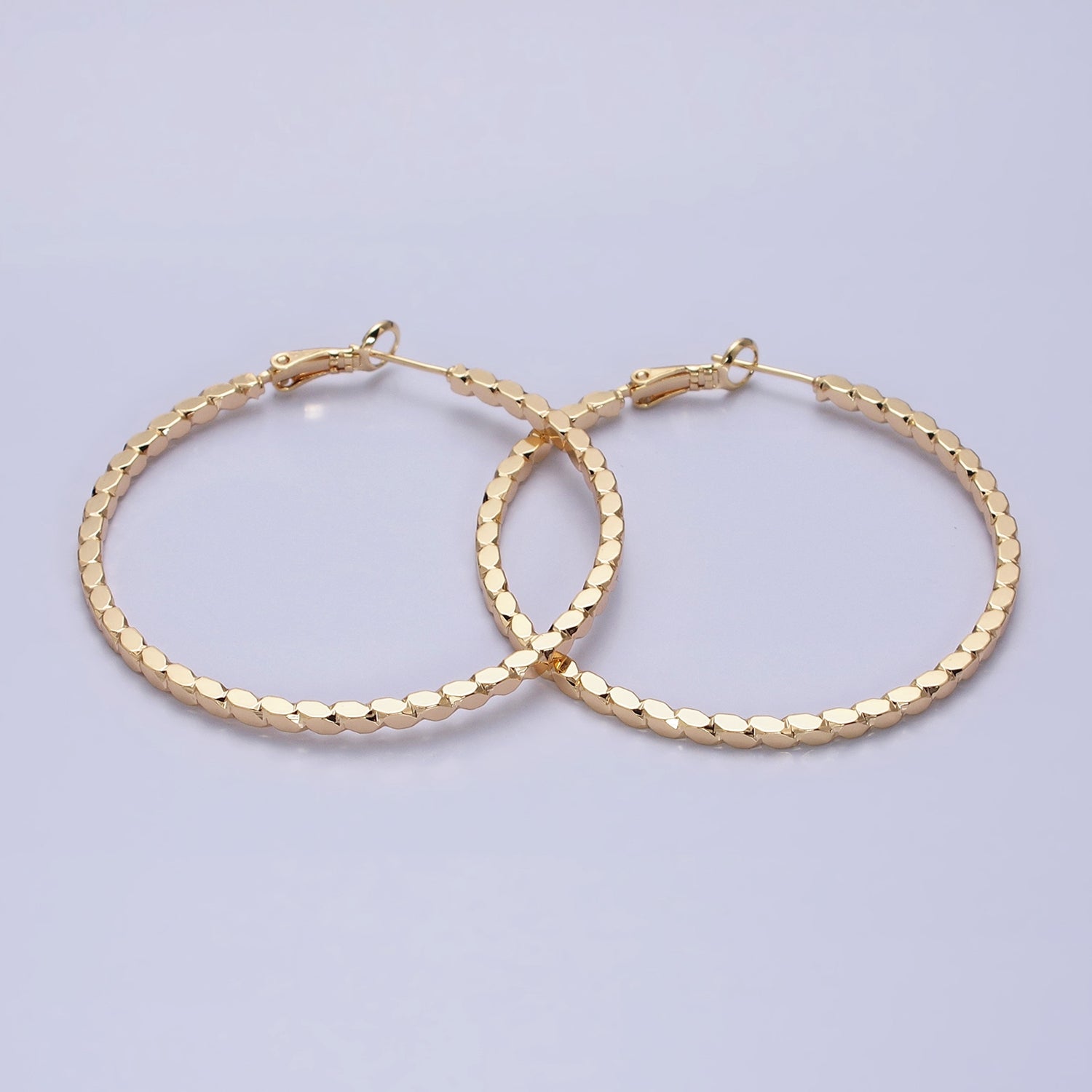 16K Gold Filled Oval Textured Geometric 50mm Hinge Hoop Earrings in Gold & Silver | AB1435 AB1436 - DLUXCA
