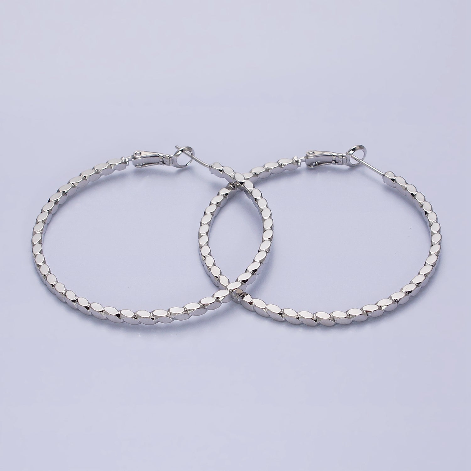 16K Gold Filled Oval Textured Geometric 50mm Hinge Hoop Earrings in Gold & Silver | AB1435 AB1436 - DLUXCA