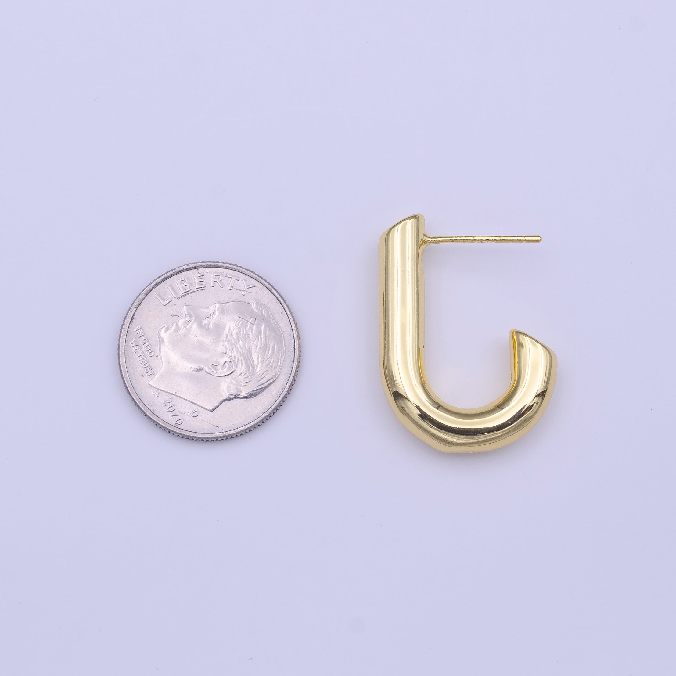Gold Filled J-Shaped Bar CZ Studs Minimalist Earrings | Y222 - DLUXCA