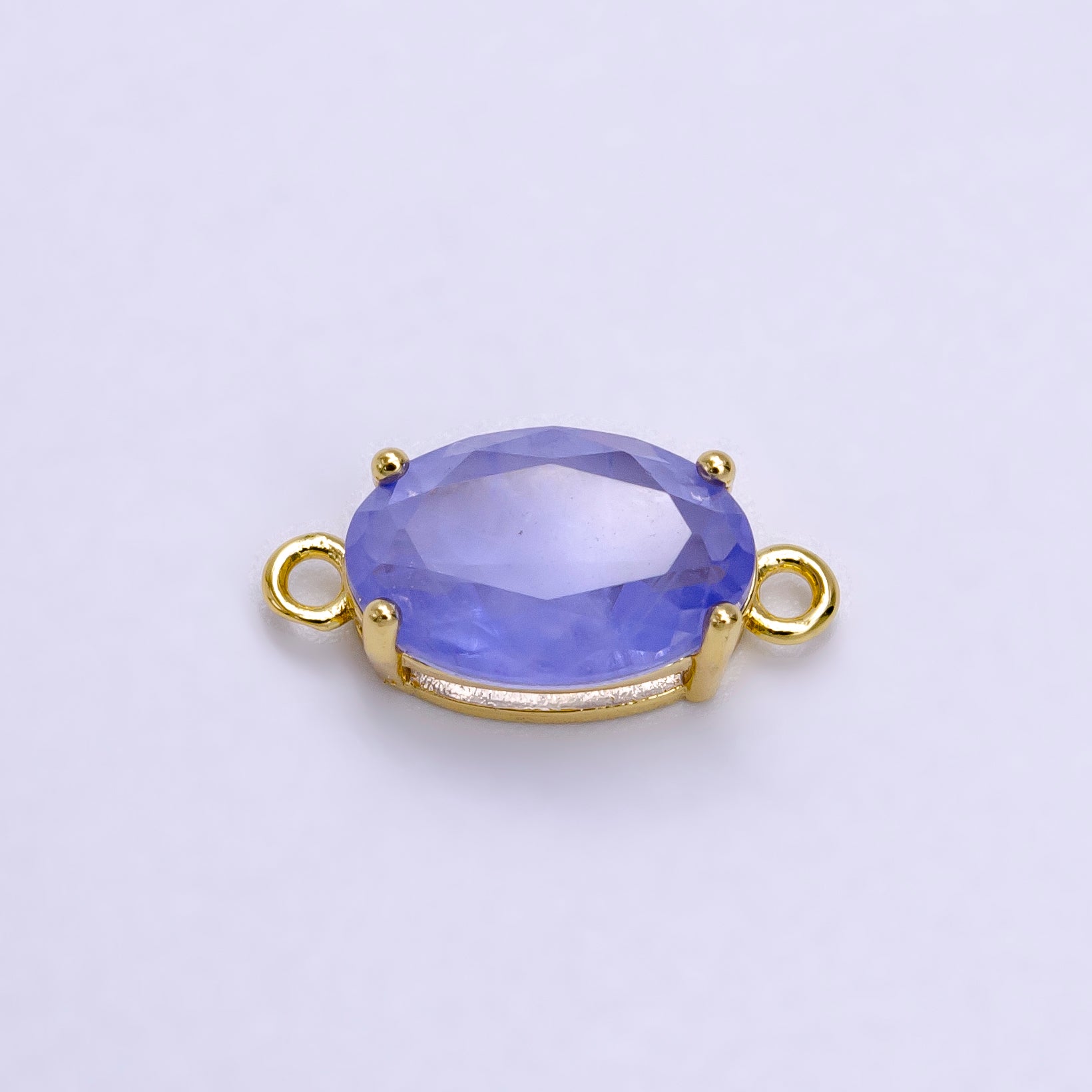 Oval Solitaire CZ Birthstone Charm Connector Geometric Diamond Cut Dainty Cubic Zirconia Connector for Necklace Earring Supply F-661~F-673 - DLUXCA