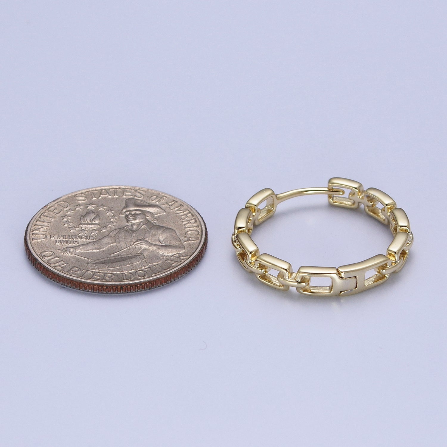 14K Gold Filled Boxy Geometric Cable Chain Link Huggie Hoop Earrings | Y013 - DLUXCA