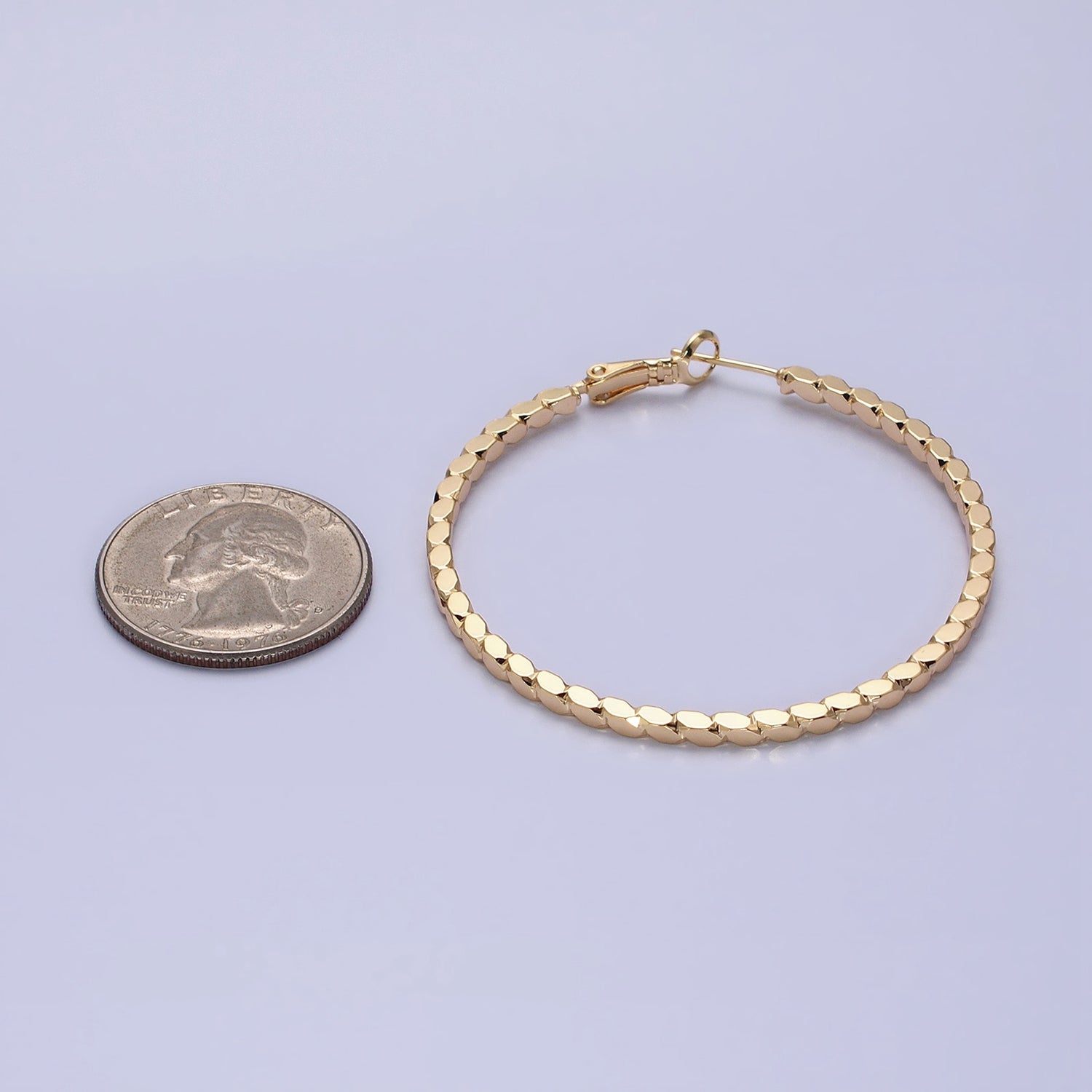 16K Gold Filled Oval Textured Geometric 50mm Hinge Hoop Earrings in Gold & Silver | AB1435 AB1436 - DLUXCA